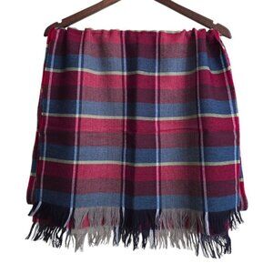 Bigi Cravette Milano Wool Plaid Raw Edge Fringe Blanket Scarf Made in Italy